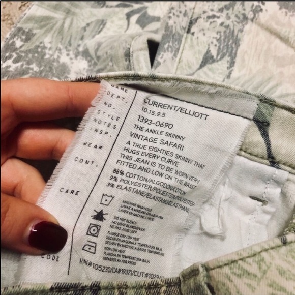 CURRENT/ELLIOTT Vintage Safari Cream Tan Printed Low Rise Ankle Skinny Jeans 25 - Picture 7 of 8